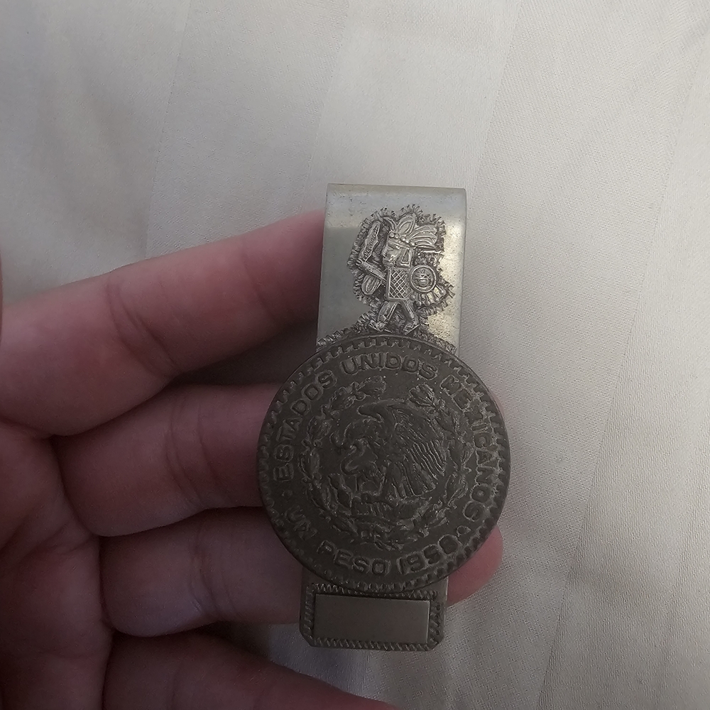 Vintage Real Mexican Peso 10% Silver Coin Money Clip MADE IN MEXICO